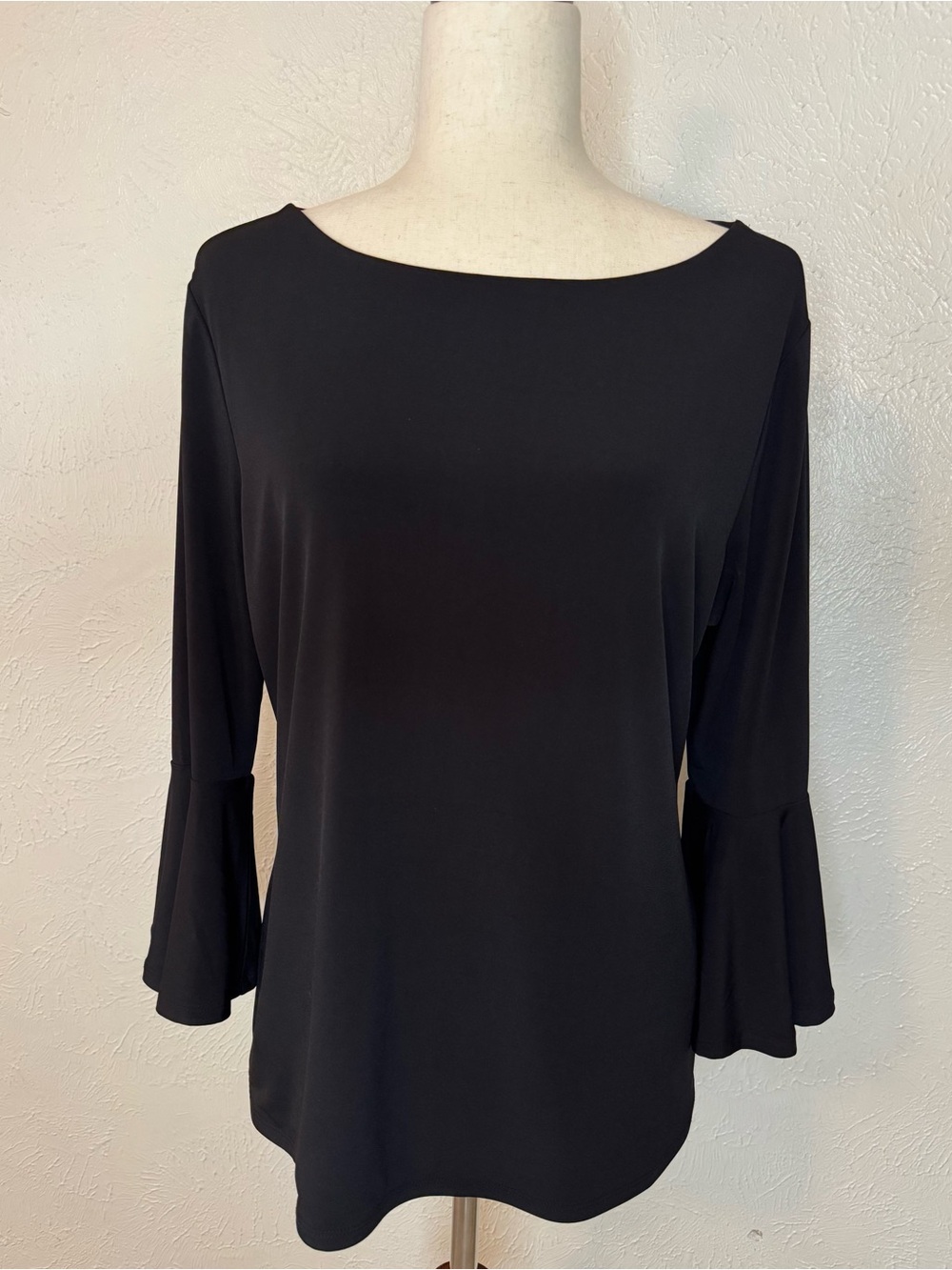 Grace Black 3/4-Sleeve Boatneck Top with Ruffle Cuffs L